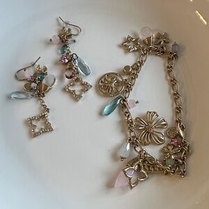 Gold Floral Charm Bracelet with Pastel Gemstone Drops